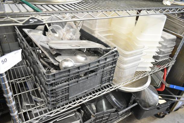 ALL ONE MONEY! Tier Lot of Various Items Including Stainless Steel Drop In Bin Lids, Poly Drop In Bins - Image 1 of 5