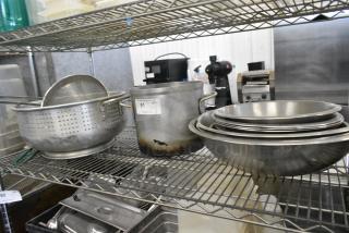 12 Various Items Including Metal Bowls, Stock Pot, China Cap Strainer and Colander. 12 Times Your Bid!