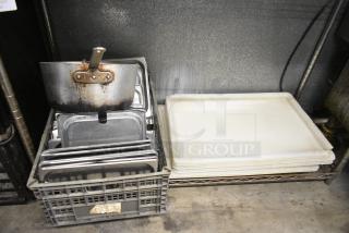 ALL ONE MONEY! Tier Lot of Various Items Including Poly Bin Lids, Stainless Steel Drop In Bin Lids and Metal Sauce Pan