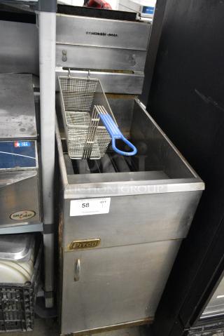 Pitco Frialator 40D Stainless Steel Commercial Floor Style Natural Gas Powered Deep Fat Fryer w/ 1 Metal Fry Basket on Commercial Casters. 115,000 BTU.