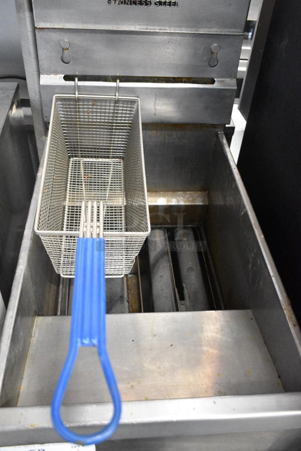 Pitco Frialator 40D Stainless Steel Commercial Floor Style Natural Gas Powered Deep Fat Fryer w/ 1 Metal Fry Basket on Commercial Casters. 115,000 BTU. - Image 4 of 7