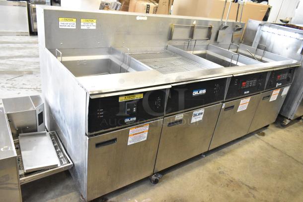Giles EOF-24 Stainless Steel Commercial Electric Powered 3 Bay Deep Fat Fryer w/ Dumping Station on Commercial Casters. 480 Volts, 3 Phase. - Image 1 of 14