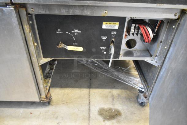 Giles EOF-24 Stainless Steel Commercial Electric Powered 3 Bay Deep Fat Fryer w/ Dumping Station on Commercial Casters. 480 Volts, 3 Phase. - Image 9 of 14