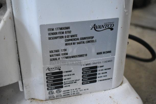 Avantco 177MIX8WH Metal Countertop 8 Quart Planetary Dough Mixer w/ Stainless Steel Mixing Bowl. 120 Volts, 1 Phase. Tested and Working! - Image 6 of 6