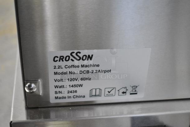 BRAND NEW SCRATCH AND DENT! Crosson DCB-2.2Airpot Stainless Steel Countertop Coffee Machine. 120 Volts, 1 Phase. - Image 7 of 7