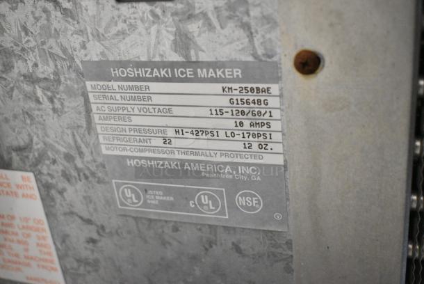 Hoshizaki KM-250BAE Metal Commercial Ice Machine Head on Ice Bin. 115-120 Volts, 1 Phase. - Image 6 of 6