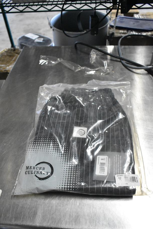 BRAND NEW! Box of Mercer Culinary Small Black Pinstripe Cook Pants - Image 1 of 5