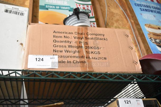 BRAND NEW! Box of 4 American Chair Company Black Vinyl Seat Cushions. - Image 2 of 4