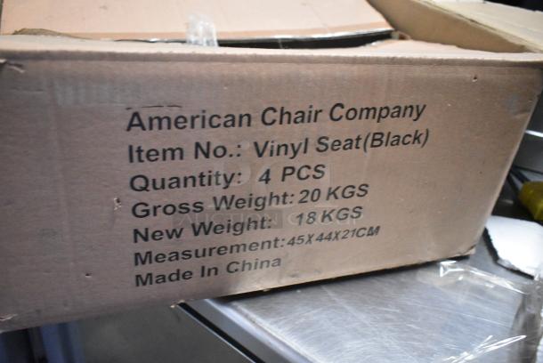 BRAND NEW! Box of 4 American Chair Company Black Vinyl Seat Cushions. - Image 3 of 4