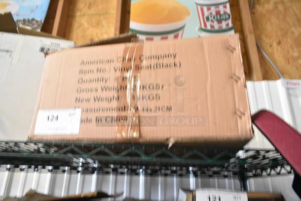 BRAND NEW! Box of 4 American Chair Company Black Vinyl Seat Cushions. - Image 4 of 4