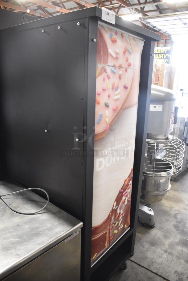 Black Metal Commercial Pastry Donut Bagel Display Case Merchandiser w/ Metal Wire Baskets on Commercial Casters. Tested and Working! - Image 2 of 7