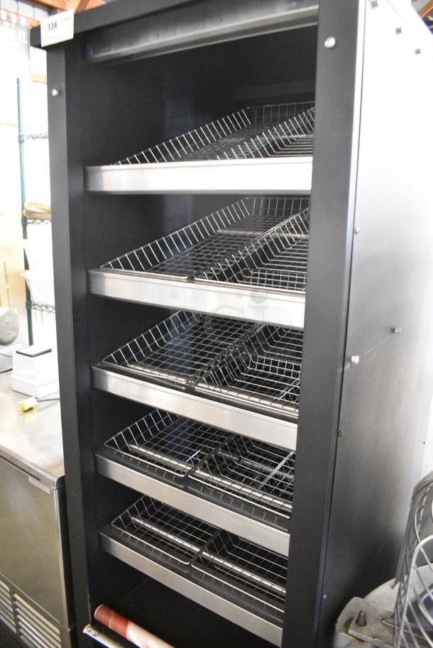 Black Metal Commercial Pastry Donut Bagel Display Case Merchandiser w/ Metal Wire Baskets on Commercial Casters. Tested and Working! - Image 3 of 7