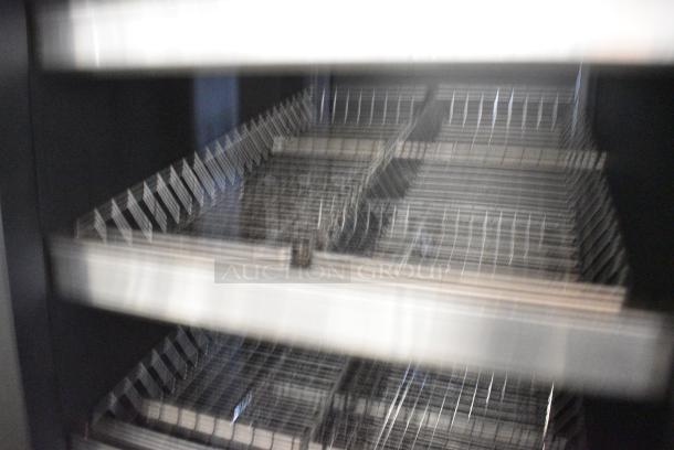 Black Metal Commercial Pastry Donut Bagel Display Case Merchandiser w/ Metal Wire Baskets on Commercial Casters. Tested and Working! - Image 4 of 7