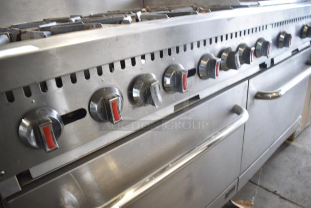 Stainless Steel Commercial Natural Gas Powered 6 Burner Range w/ Right Side Flat Top Griddle, 2 Ovens and Back Splash. - Image 5 of 10