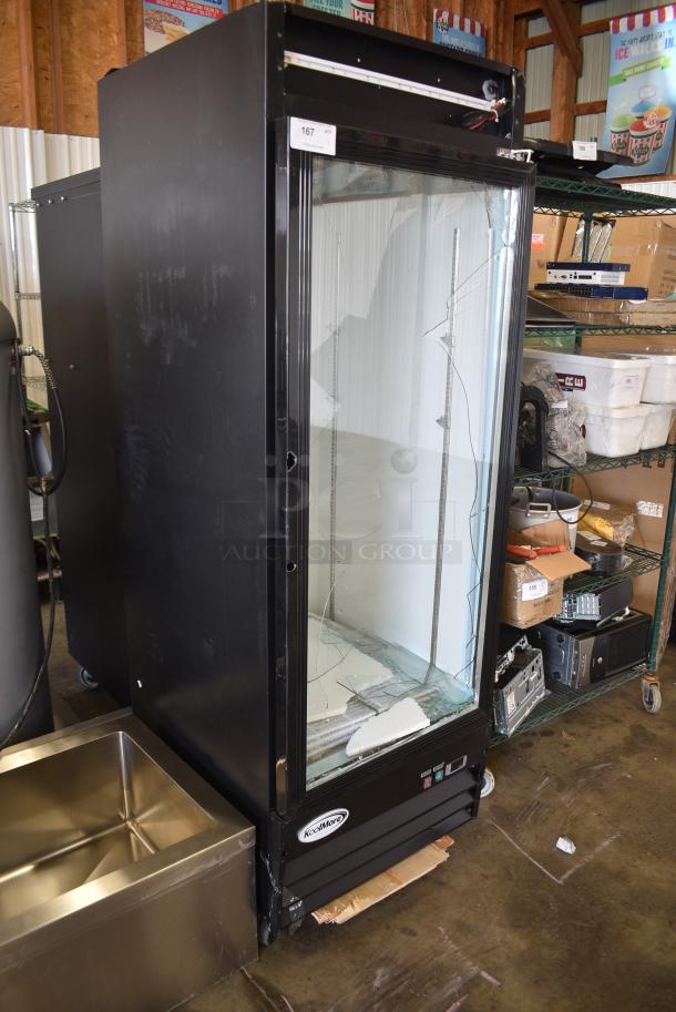 BRAND NEW SCRATCH AND DENT! 2024 KoolMore MDR-1GD-23C Metal Commercial Single Door Reach In Cooler Merchandiser. See Pictures for Broken Glass. 115 Volts, 1 Phase. Tested and Working! - Image 2 of 9