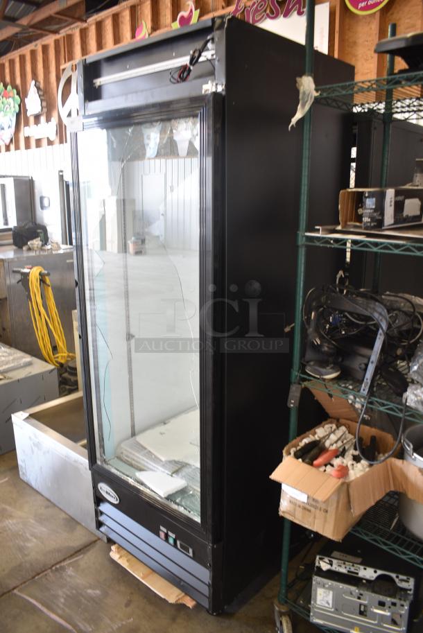 BRAND NEW SCRATCH AND DENT! 2024 KoolMore MDR-1GD-23C Metal Commercial Single Door Reach In Cooler Merchandiser. See Pictures for Broken Glass. 115 Volts, 1 Phase. Tested and Working! - Image 3 of 9