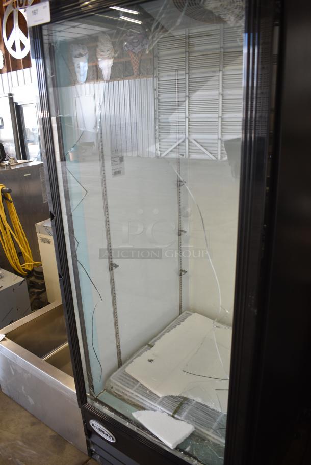 BRAND NEW SCRATCH AND DENT! 2024 KoolMore MDR-1GD-23C Metal Commercial Single Door Reach In Cooler Merchandiser. See Pictures for Broken Glass. 115 Volts, 1 Phase. Tested and Working! - Image 5 of 9