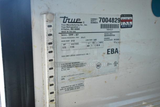 True TPP-67 Stainless Steel Commercial 2 Door Work Top Cooler. 115 Volts, 1 Phase. Tested and Powers On But Does Not Get Cold - Image 5 of 6