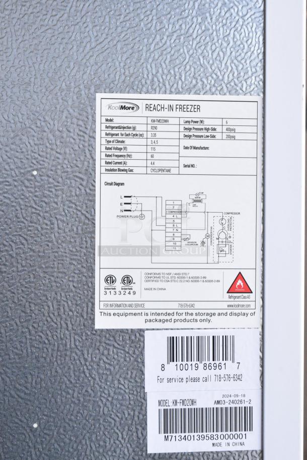 BRAND NEW SCRATCH AND DENT! KoolMore KM-FMD20WH 21 Cu. ft. Commercial Reach-in Freezer in White Manual Defrost. Tested and Working! - Image 7 of 7