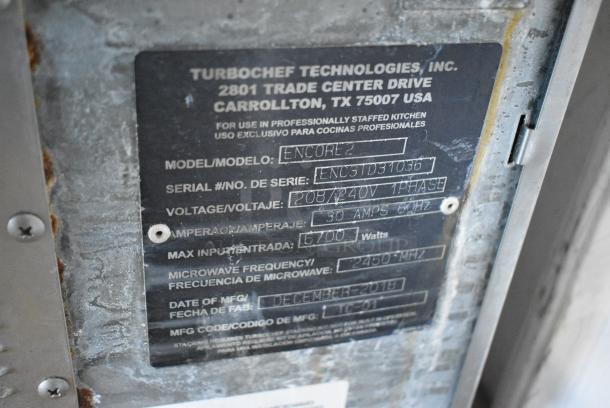2018 Turbochef Encore 2 Stainless Steel Commercial Countertop Electric Powered Rapid Cook Oven. 208/240 Volts, 1 Phase. - Image 7 of 7