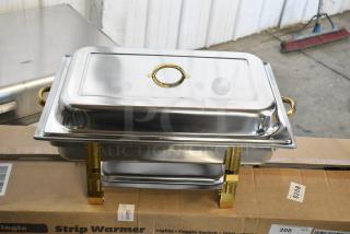 4 BRAND NEW! Choice 92246320 Deluxe 8 Qt. Full Size Gold Accent Chafer. 4 Times Your Bid!
