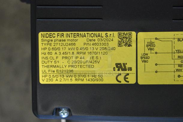 BRAND NEW SCRATCH AND DENT! 2024 Nidec Motor. 208-240 Volts, 1 Phase. - Image 5 of 5