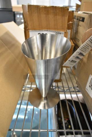 3 BRAND NEW SCRATCH AND DENT! 808R57 TableCraft R57 7" Brushed Stainless Steel Footed French Fry Cone. 3 Times Your Bid!