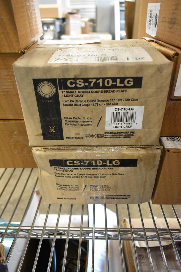 2 BRAND NEW SCRATCH AND DENT! Boxes of 12 GET Enterprises CS-710-LG Riverstone 7" Light Gray Irregular Round Matte Melamine Coupe Plate. 2 Times Your Bid! - Image 2 of 5