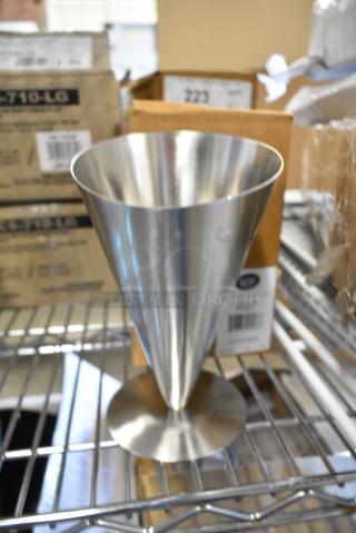 3 BRAND NEW SCRATCH AND DENT! TableCraft R57 7" Brushed Stainless Steel Footed French Fry Cone. 3 Times Your Bid!