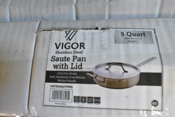 2 BRAND NEW SCRATCH AND DENT! Vigor 473SSAUTPN5 Vigor SS1 Series 5 Qt. Stainless Steel Aluminum-Clad Saute Pan with Lid and Helper Handle. 2 Times Your Bid! - Image 4 of 4