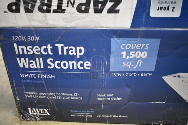BRAND NEW SCRATCH AND DENT! 605WS30WDWH Lavex Zap N Trap White Wall Sconce Insect Light Trap with 2 Glue Boards, 1500 sq. ft. Coverage. 120 Volts, 1 Phase. - Image 2 of 4