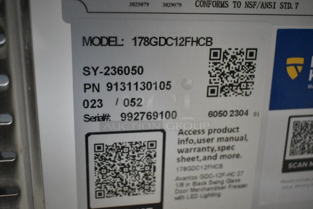 BRAND NEW SCRATCH AND DENT! 2023 Avantco 178GDC12FHCB Metal Commercial Single Door Reach In Cooler Merchandiser w/ Commercial Casters. 115 Volts, 1 Phase. Tested and Working! - Image 6 of 7