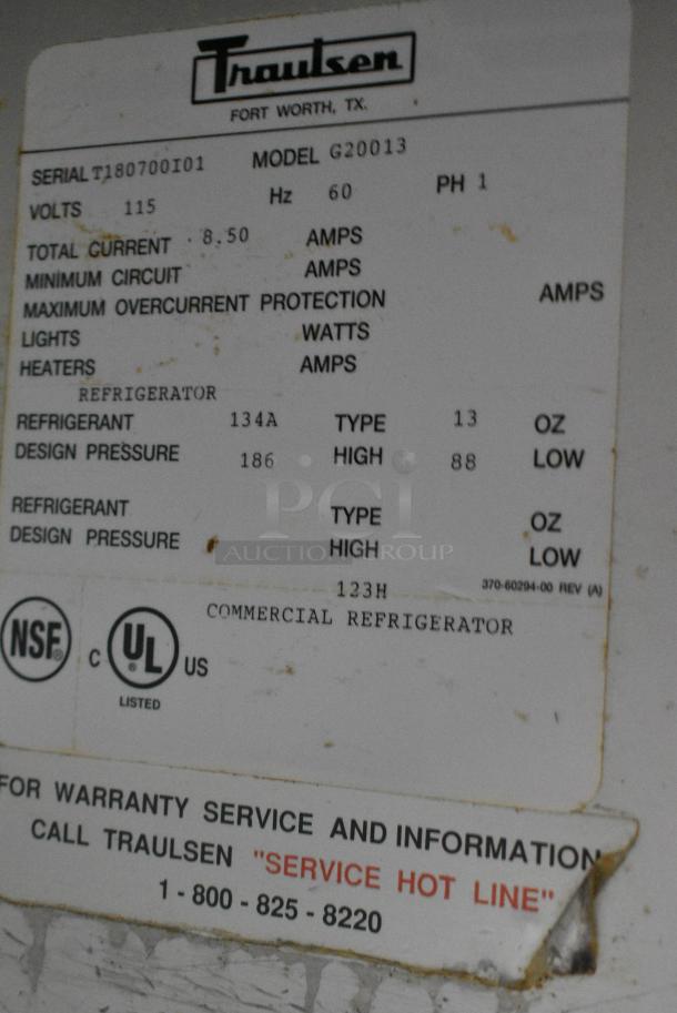 Traulsen G20013 Stainless Steel Commercial 2 Door Reach In Cooler. 115 Volts, 1 Phase. Tested and Powers On But Does Not Get Cold - Image 7 of 8