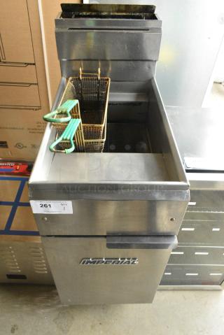 Imperial IFS-40 Stainless Steel Commercial Floor Style Natural Gas Powered Deep Fat Fryer w/ 2 Metal Fry Baskets.