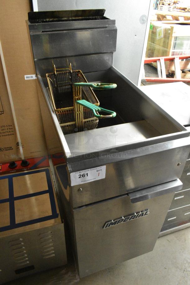 Imperial IFS-40 Stainless Steel Commercial Floor Style Natural Gas Powered Deep Fat Fryer w/ 2 Metal Fry Baskets. - Image 2 of 6
