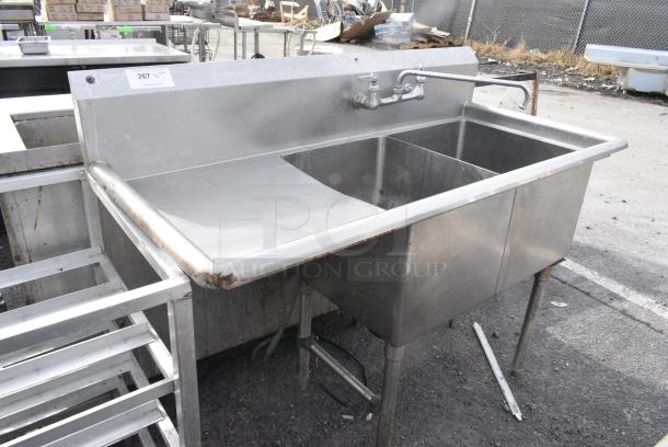 Stainless Steel 2 Bay Sink w/ Left Side Drain Board, Faucet and Handles. - Image 2 of 5