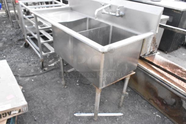 Stainless Steel 2 Bay Sink w/ Left Side Drain Board, Faucet and Handles. - Image 3 of 5