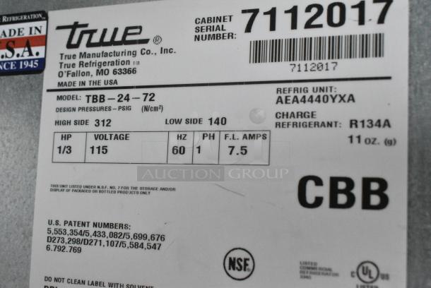True TBB-24-72 Metal Commercial 3 Door Back Bar Cooler. 115 Volts, 1 Phase. - Image 8 of 9
