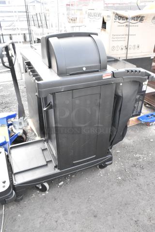 BRAND NEW SCRATCH AND DENT! Suncast Commercial Black Poly Janitorial Cart on Commercial Casters.