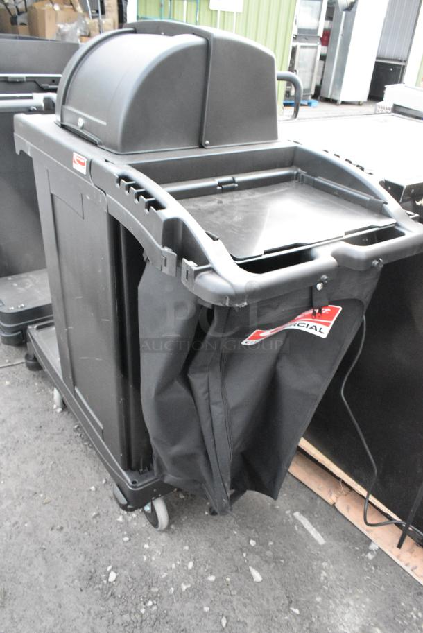 BRAND NEW SCRATCH AND DENT! Suncast Commercial Black Poly Janitorial Cart on Commercial Casters. - Image 2 of 6
