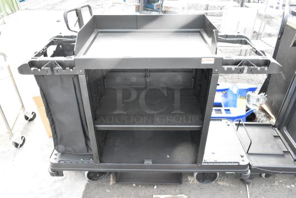 BRAND NEW SCRATCH AND DENT! Suncast Commercial Black Poly Janitorial Cart on Commercial Casters. - Image 1 of 5