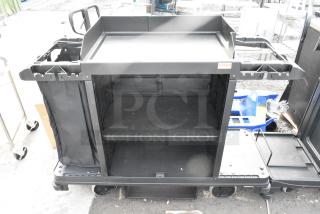 BRAND NEW SCRATCH AND DENT! Suncast Commercial Black Poly Janitorial Cart on Commercial Casters.
