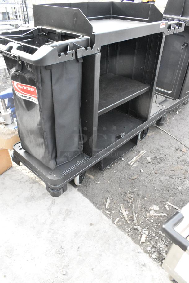 BRAND NEW SCRATCH AND DENT! Suncast Commercial Black Poly Janitorial Cart on Commercial Casters. - Image 2 of 5