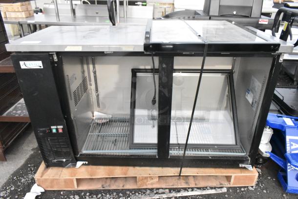 BRAND NEW SCRATCH AND DENT! Avantco 178UBB60GHC 60" Black Counter Height Narrow Glass Door Back Bar Refrigerator with LED Lighting. 115 Volts, 1 Phase. - Image 1 of 8