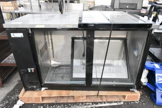 BRAND NEW SCRATCH AND DENT! Avantco 178UBB60GHC 60" Black Counter Height Narrow Glass Door Back Bar Refrigerator with LED Lighting. 115 Volts, 1 Phase.