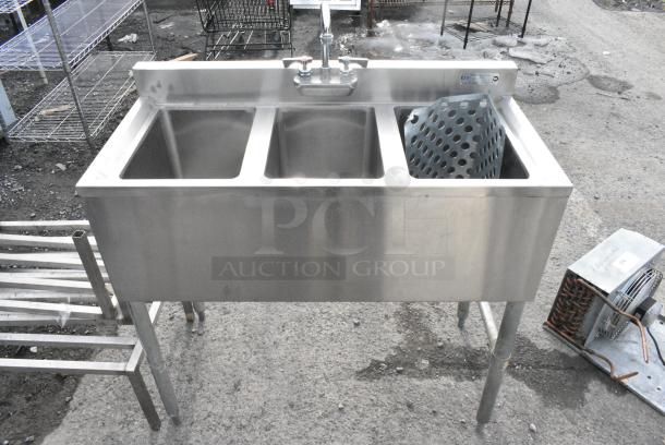 Stainless Steel 3 Bay Sink w/ Faucet and Handles. - Image 1 of 6