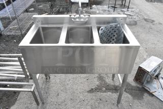 Stainless Steel 3 Bay Sink w/ Faucet and Handles.