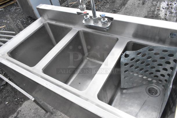 Stainless Steel 3 Bay Sink w/ Faucet and Handles. - Image 4 of 6