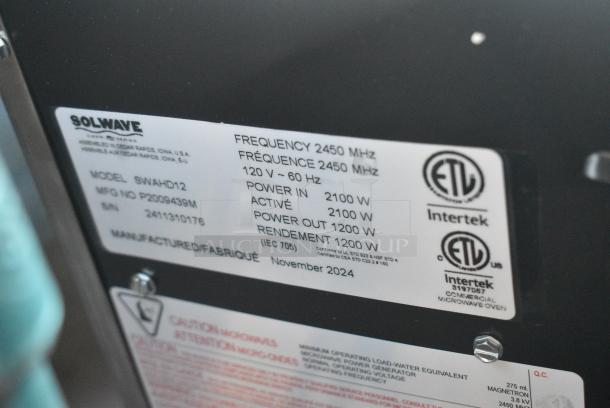 BRAND NEW SCRATCH AND DENT! 2024 Solwave SWAHD12 Ameri-Series Space Saver Heavy-Duty Stainless Steel Commercial Microwave with Push Button Controls. 120 Volts, 1 Phase. - Image 11 of 11