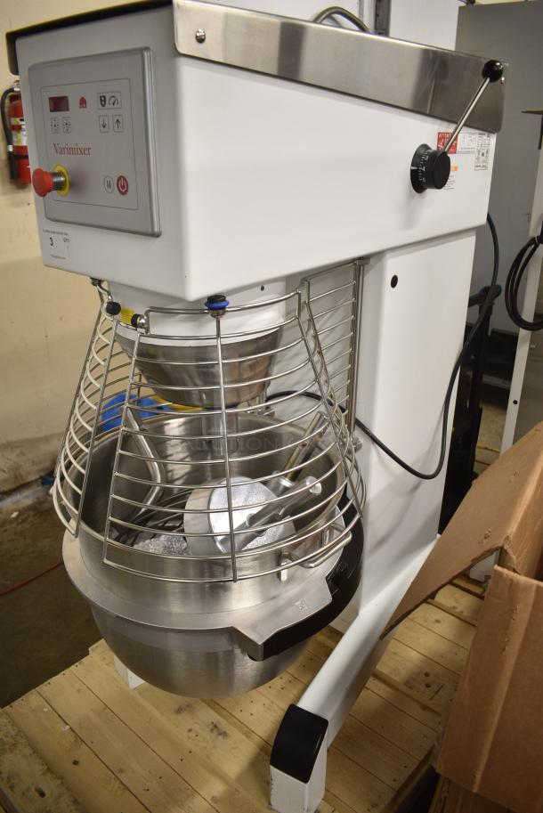 BRAND NEW SCRATCH AND DENT! 2023 Varimixer V80PL V-Series 80 Qt. Planetary Floor Mixer w/ Stainless Steel Mixing Bowl, Bowl Guard, Whisk, Dough Hook and Paddle Attachments. 208 Volts, 3 Phase. - Image 1 of 8